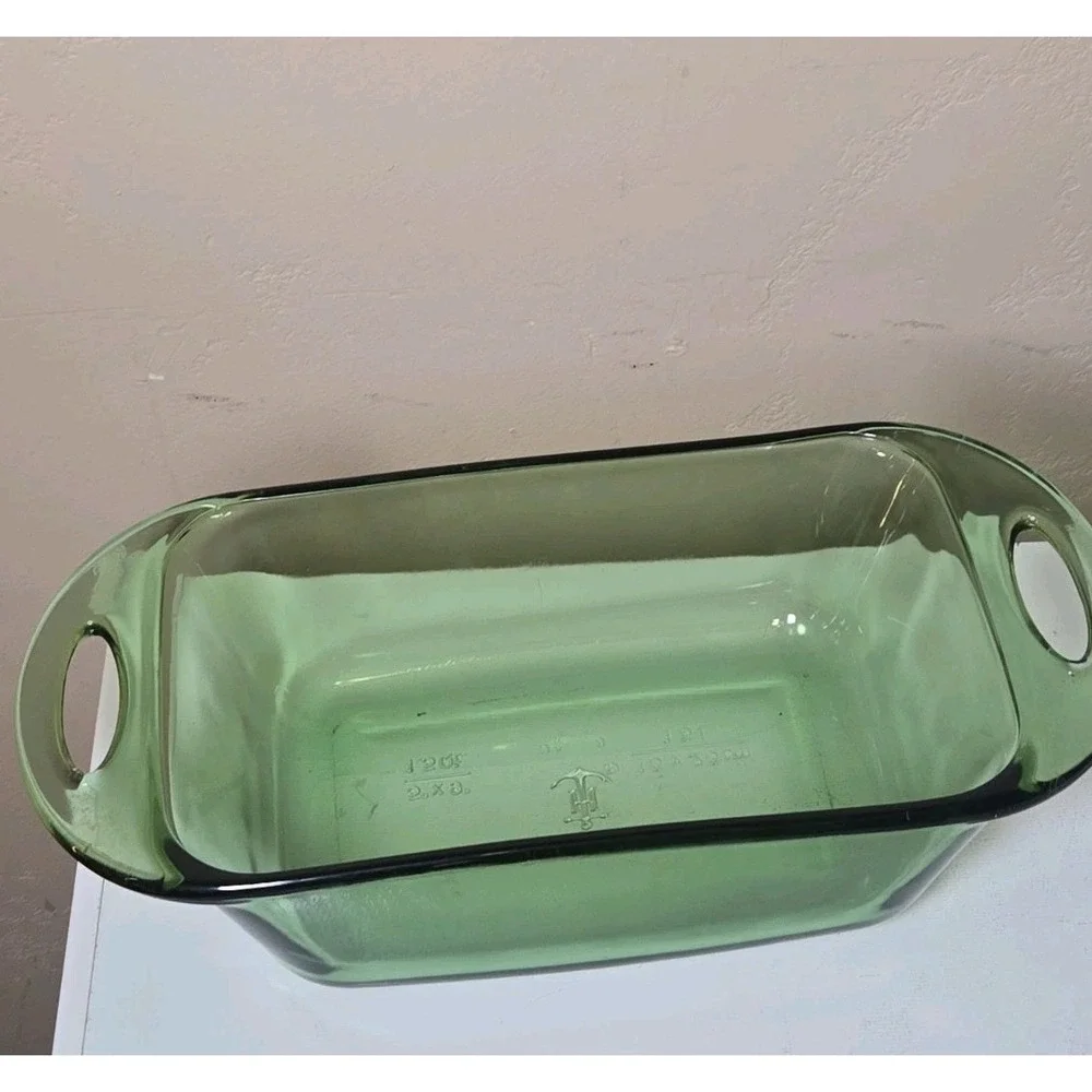 VTG Fire King Green Glass Baking Dish 6x9 Anchor Hocking Ovenware Casserole USA